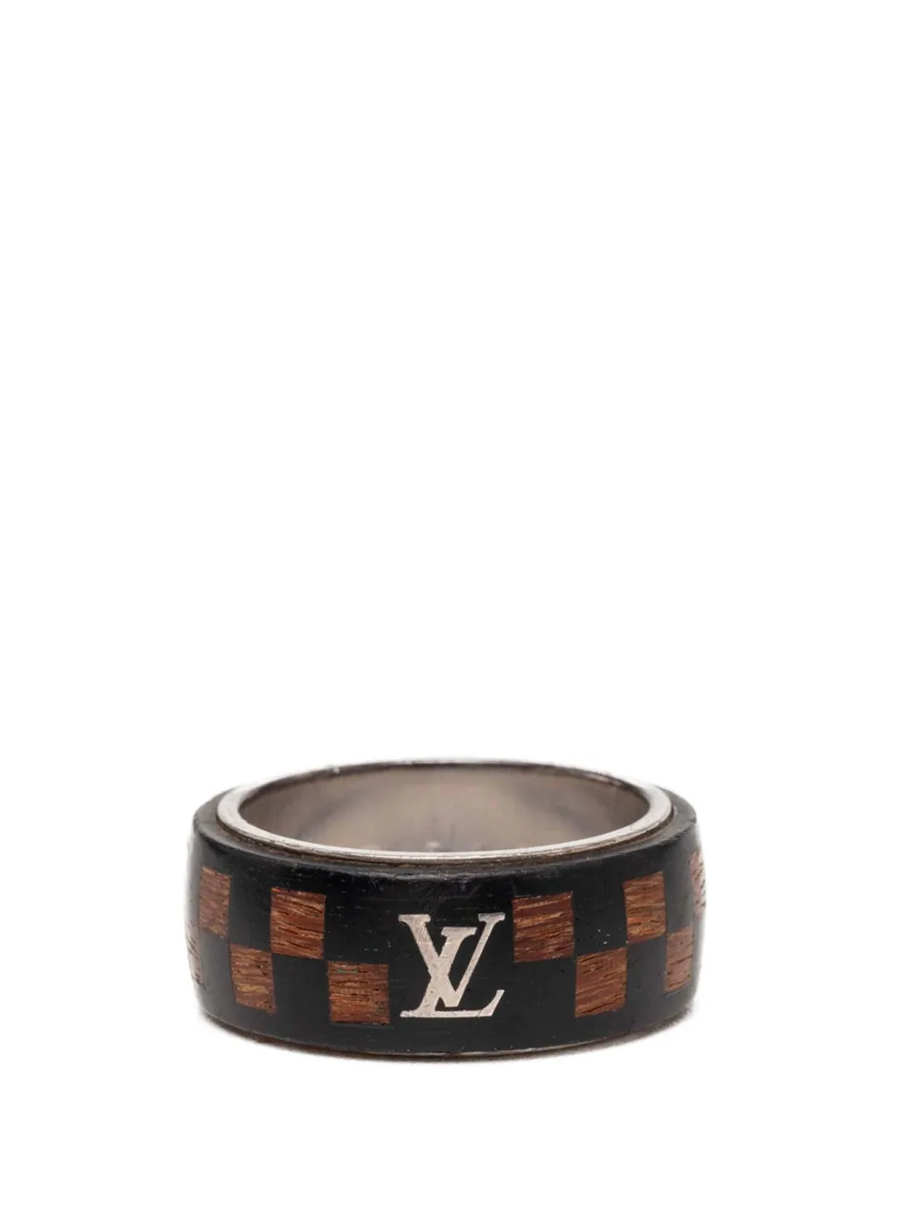 Louis Vuitton Pre-Owned 2005-2010 Damier Wood and Brass Ring costume ring - Marrone