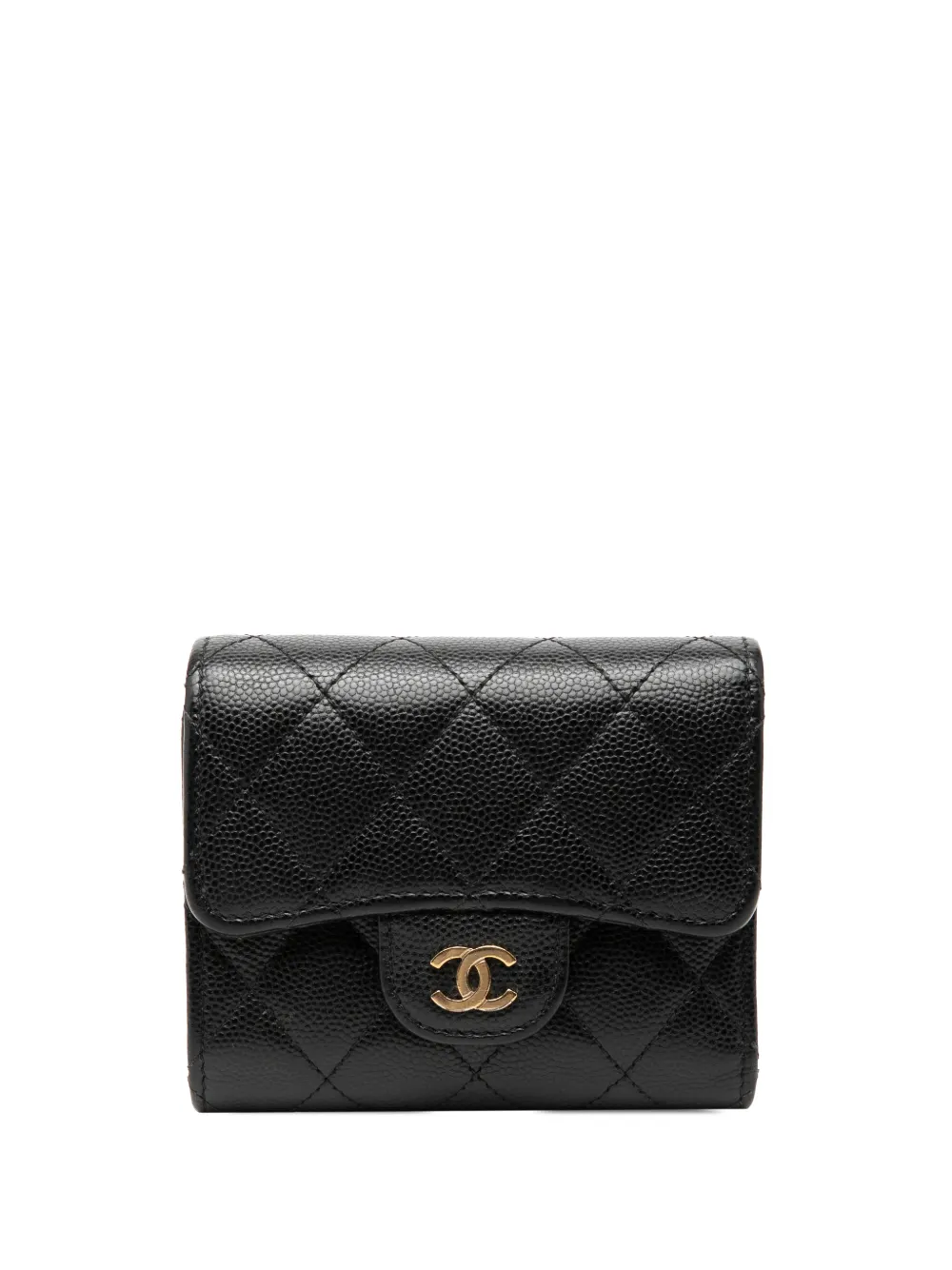 CHANEL Pre-Owned 2021 CC Quilted Caviar Trifold Wallet small wallets - Black