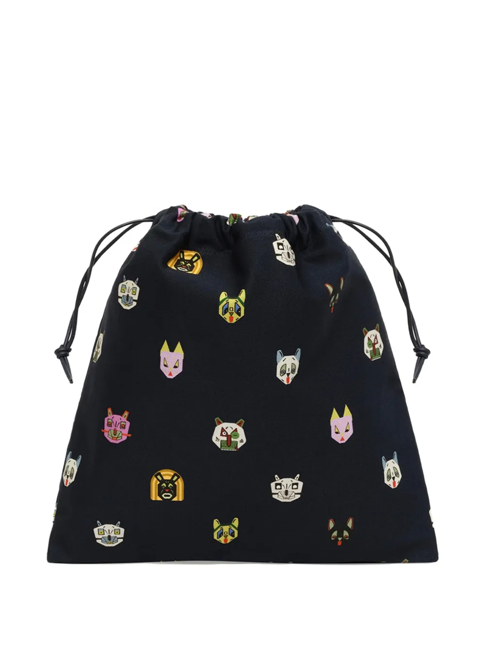 Loewe Small Cat-motif Drawstring Pouch In Black