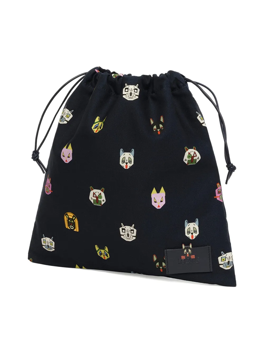 Loewe Small Cat-motif Drawstring Pouch In Black