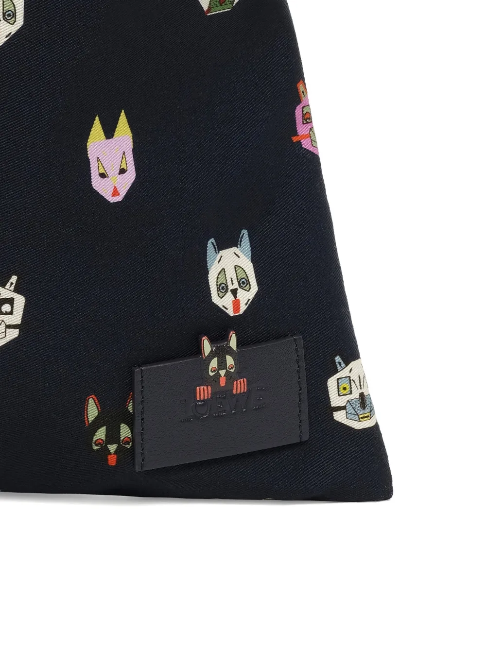 Loewe Small Cat-motif Drawstring Pouch In Black