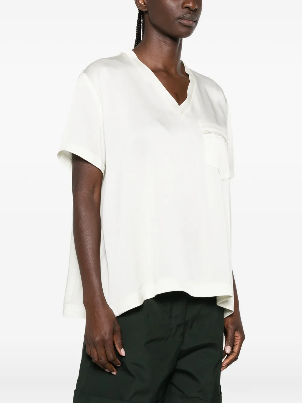 Fabiana Filippi T-shirt met borstzak en V-hals Wit