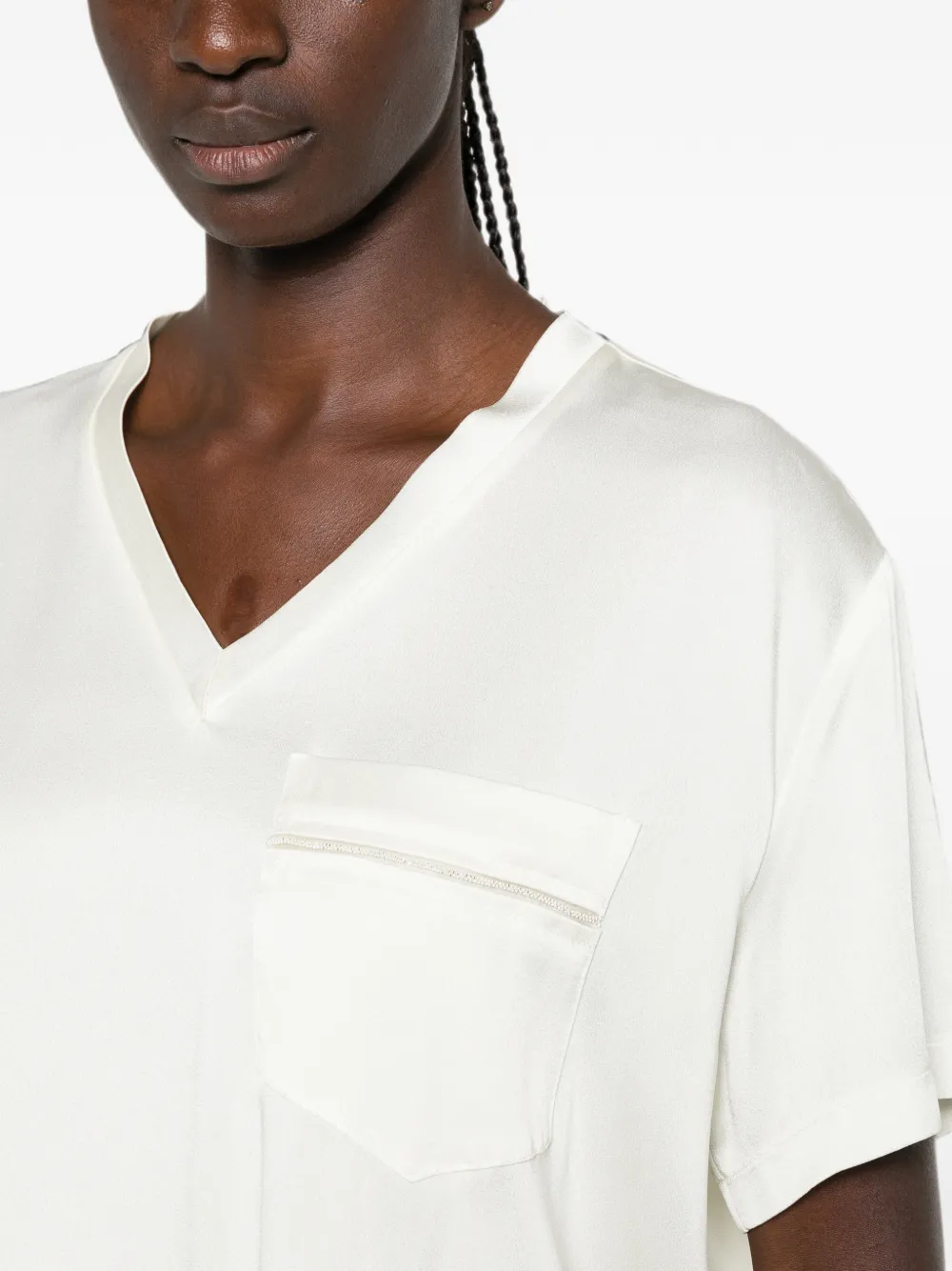 Fabiana Filippi T-shirt met borstzak en V-hals Wit
