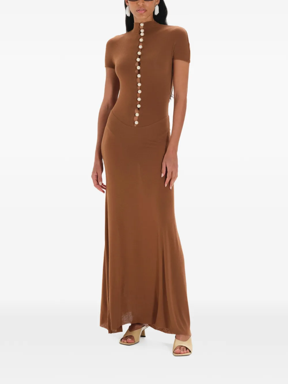 MANURÍ Mia verfraaide maxi-jurk met uitgesneden details Bruin