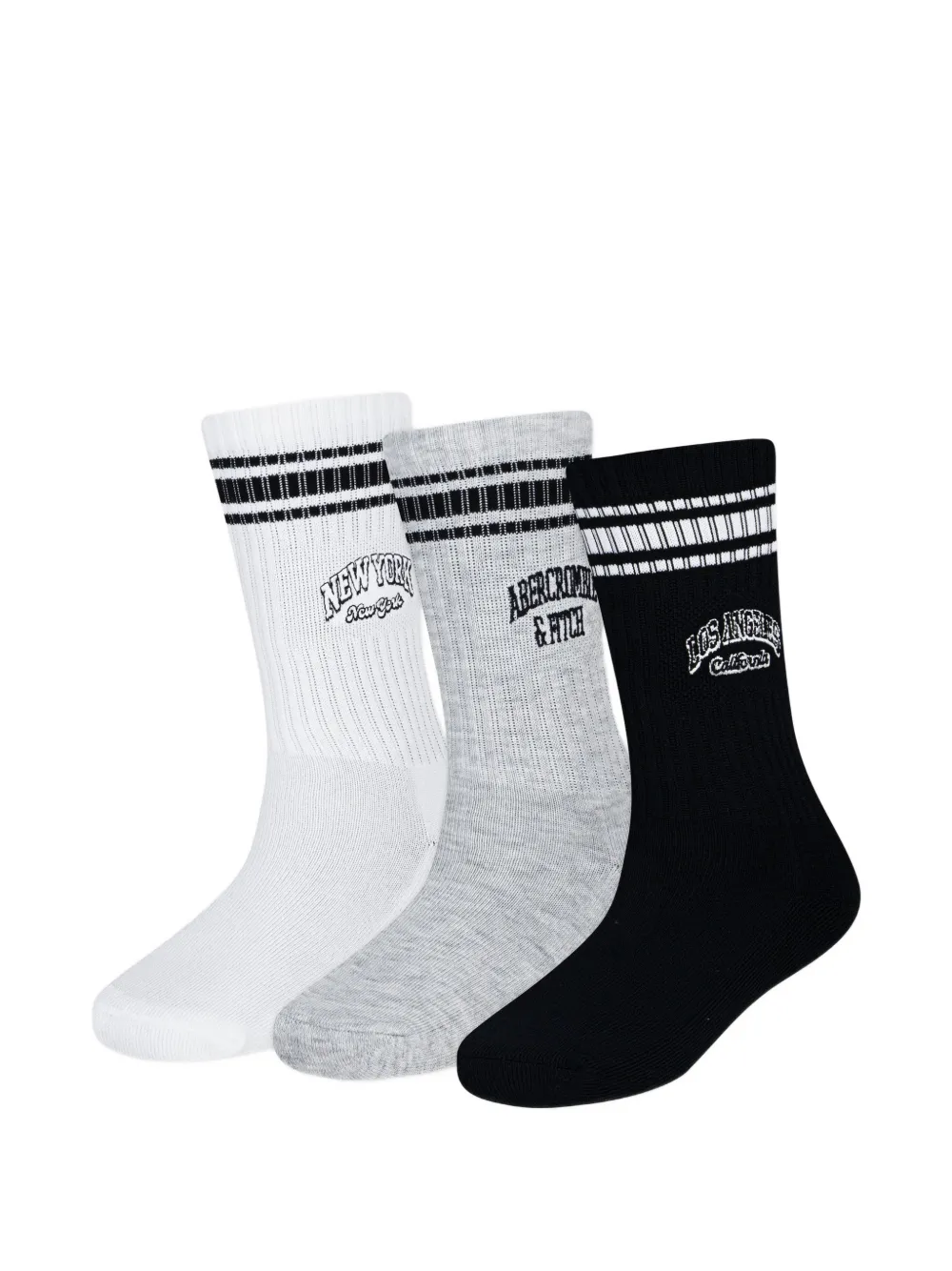 ABERCROMBIE FITCH KIDS logo-embroidered striped socks set (set of three) - Bianco
