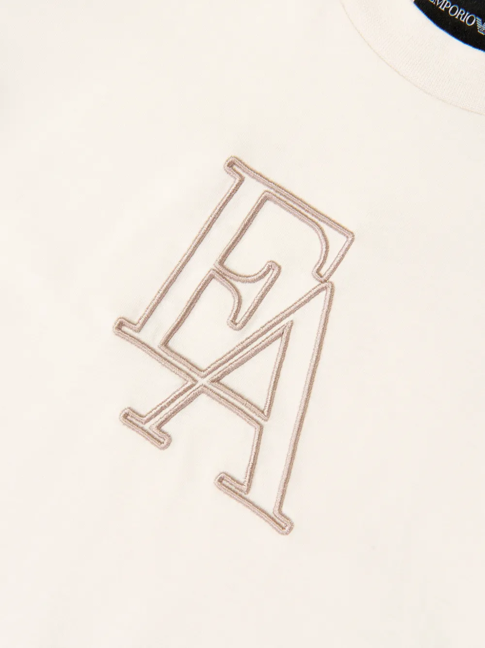 Emporio Armani Kids logo-embroidered whipstitch-trim T-shirt Beige