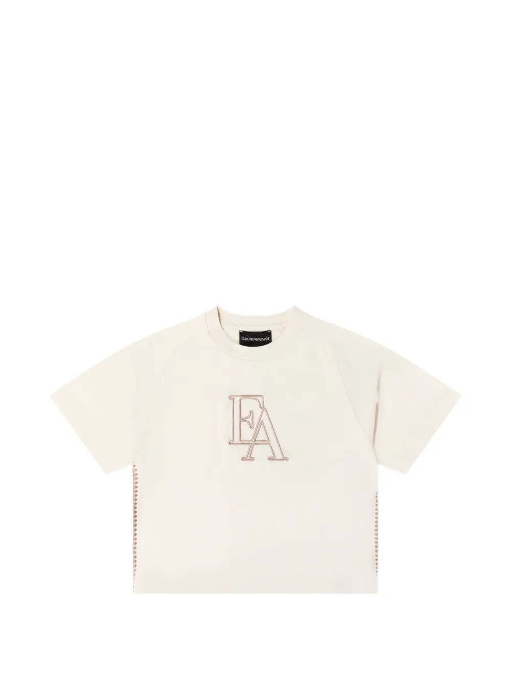 Emporio Ar i Kids logo-embroidered whipstitch-trim T-shirt Beige