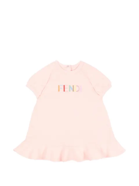 Fendi Kids logo-embroidered ruffled dress