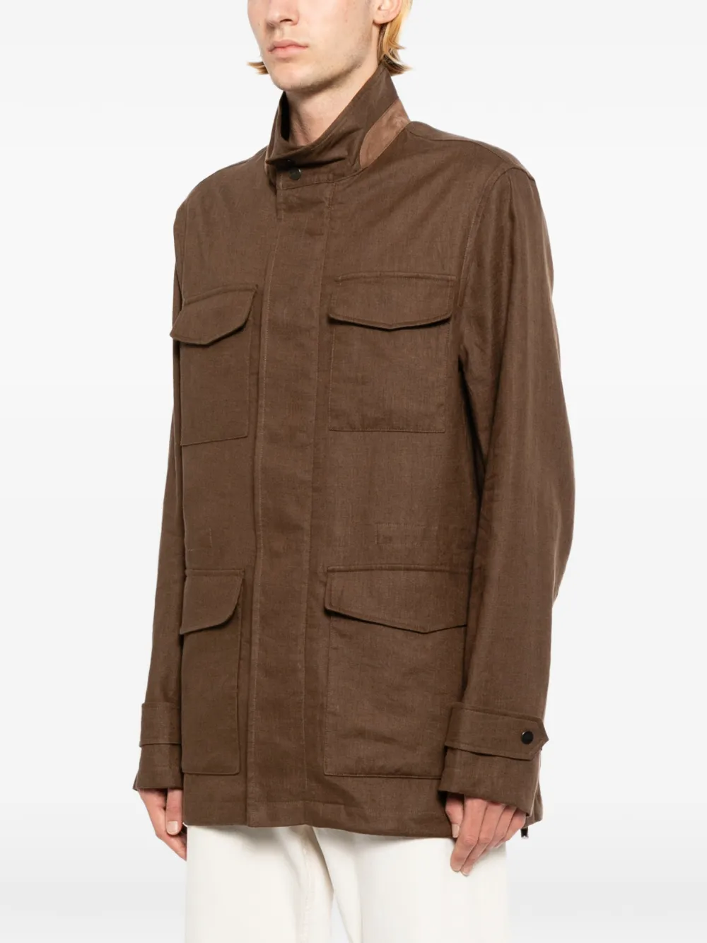 Kiton Legerjack met borstzakken Bruin