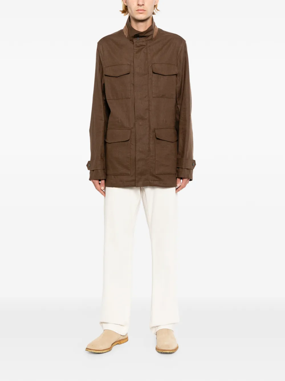 Kiton Legerjack met borstzakken Bruin