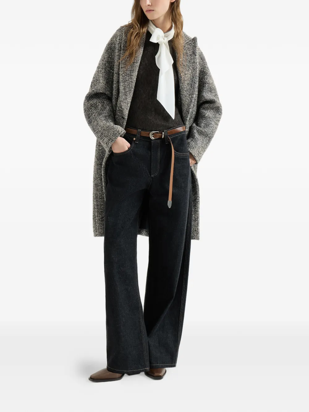 Brunello Cucinelli Sprankelende zijden alpaca en wollen ribgebreide top Bruin