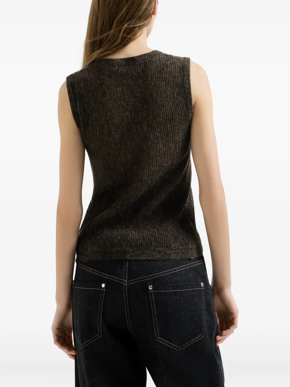 Brunello Cucinelli Sprankelende zijden alpaca en wollen ribgebreide top Bruin