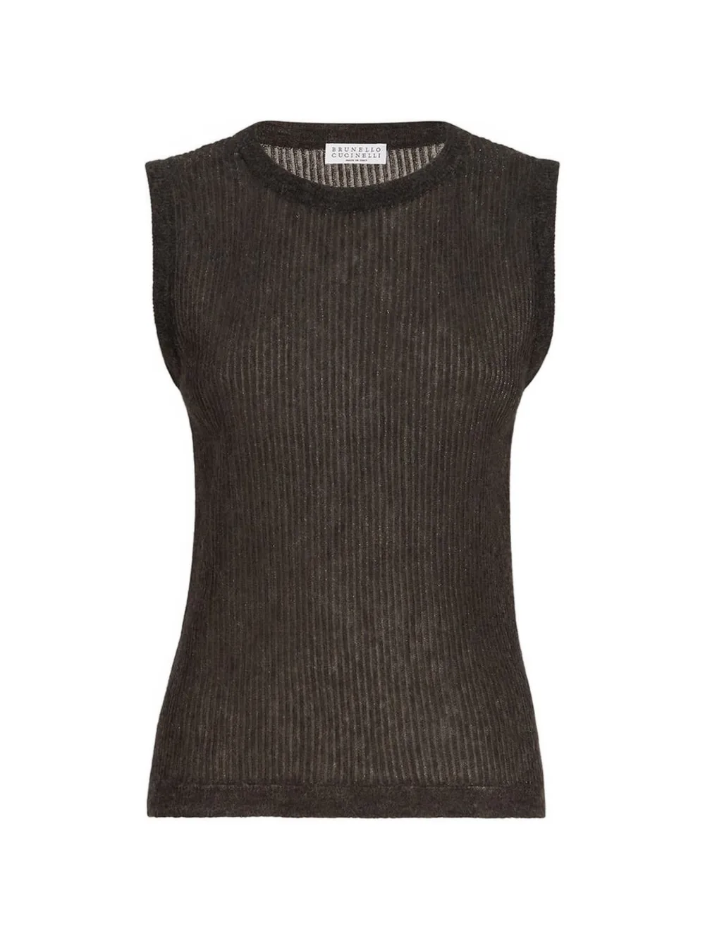 Brunello Cucinelli Rippstricktop aus funkelnder Seide, Alpaka und Wolle - Braun