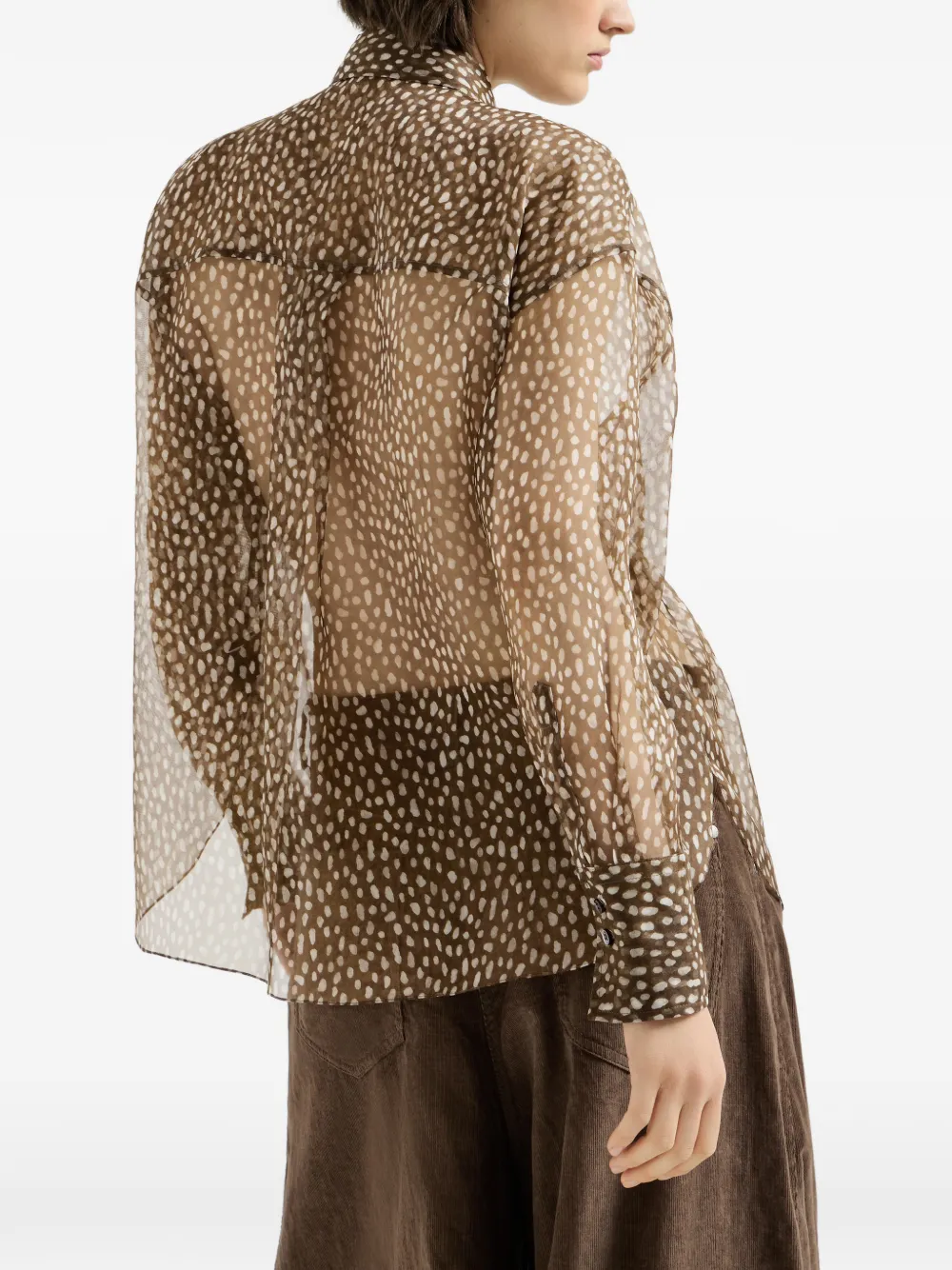 Brunello Cucinelli Blouse met stippen en vlinderstrik Bruin