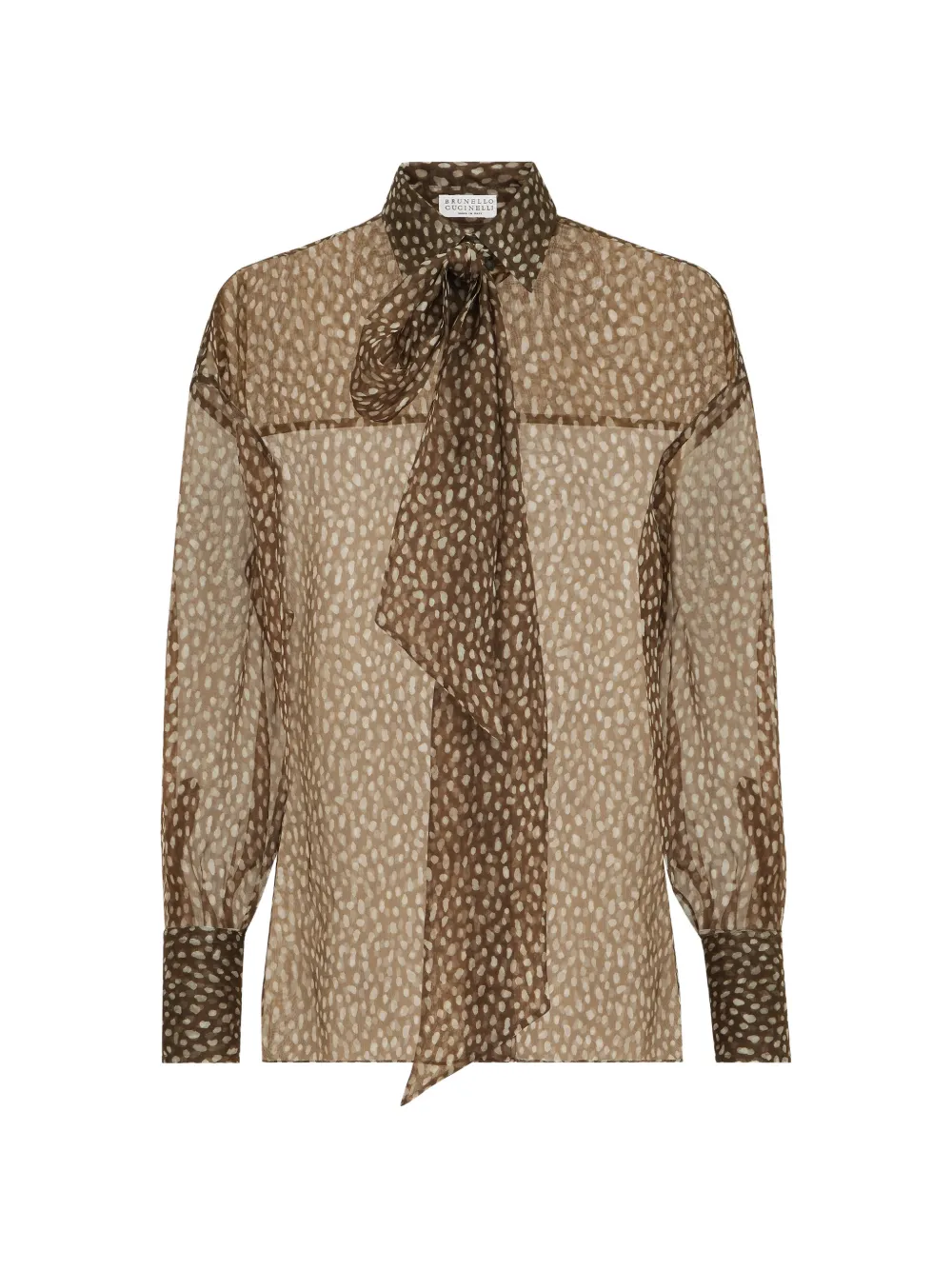 Brunello Cucinelli dapple silk organza shirt with neck-tie - Brown