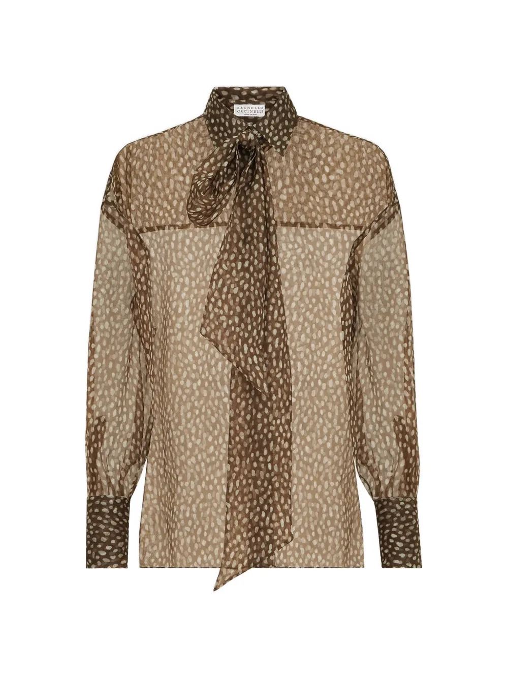 Brunello Cucinelli dapple silk organza shirt with neck-tie - Brown