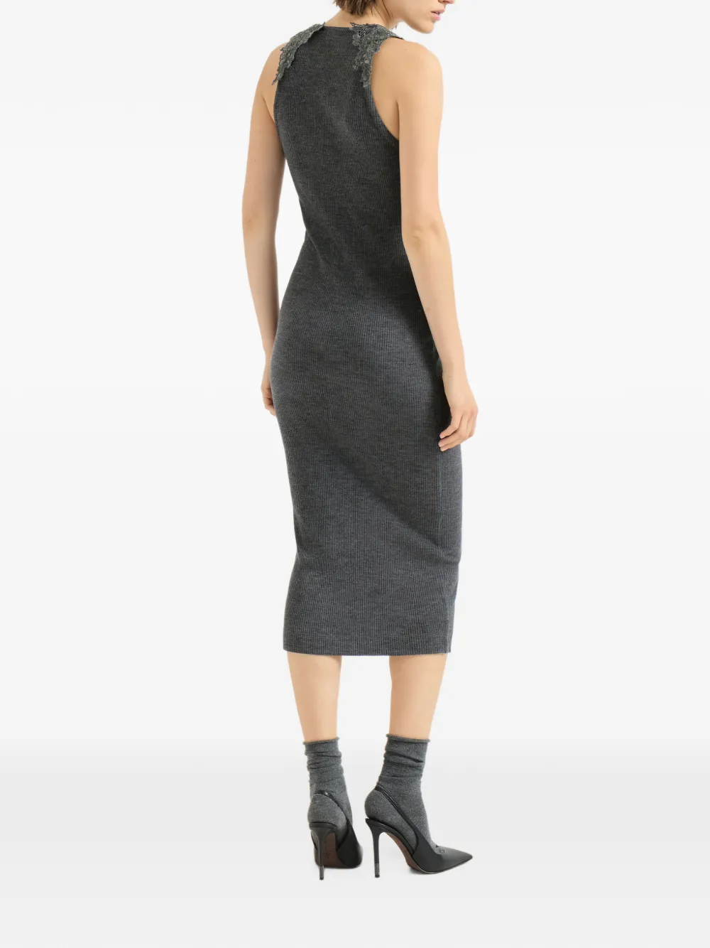 Brunello Cucinelli dress with dazzling lace embroidery Grijs