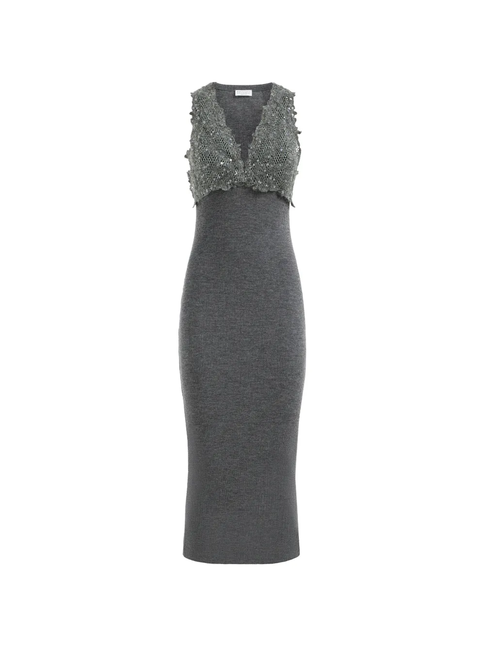 Brunello Cucinelli dress with dazzling lace embroidery - Gris Brunello Cucinelli dress with dazzling lace embroidery - Gris