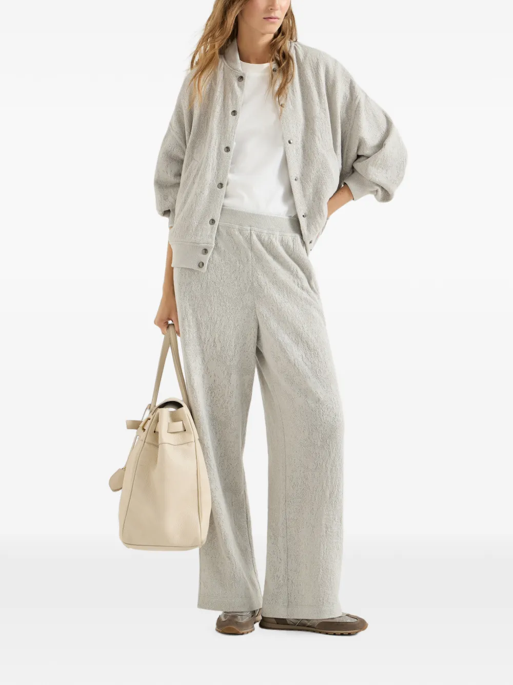 Brunello Cucinelli Jersey sweater met kanten bloemen van scheerwol en kasjmier met Monili Grijs