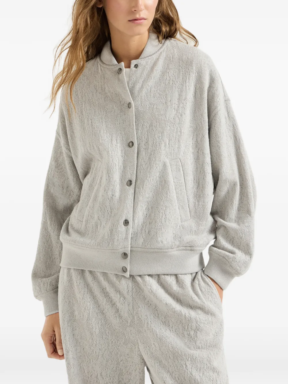 Brunello Cucinelli Jersey sweater met kanten bloemen van scheerwol en kasjmier met Monili Grijs