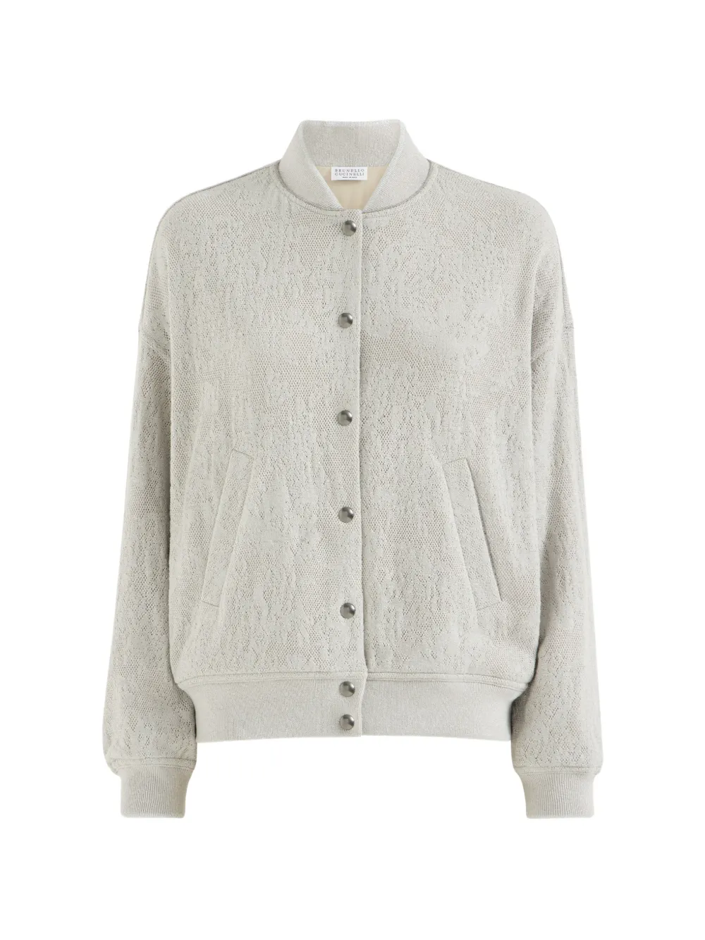 Brunello Cucinelli lace flowers jersey sweatshirt in sparkling virgin wool and cashmere with Monili - Grigio
