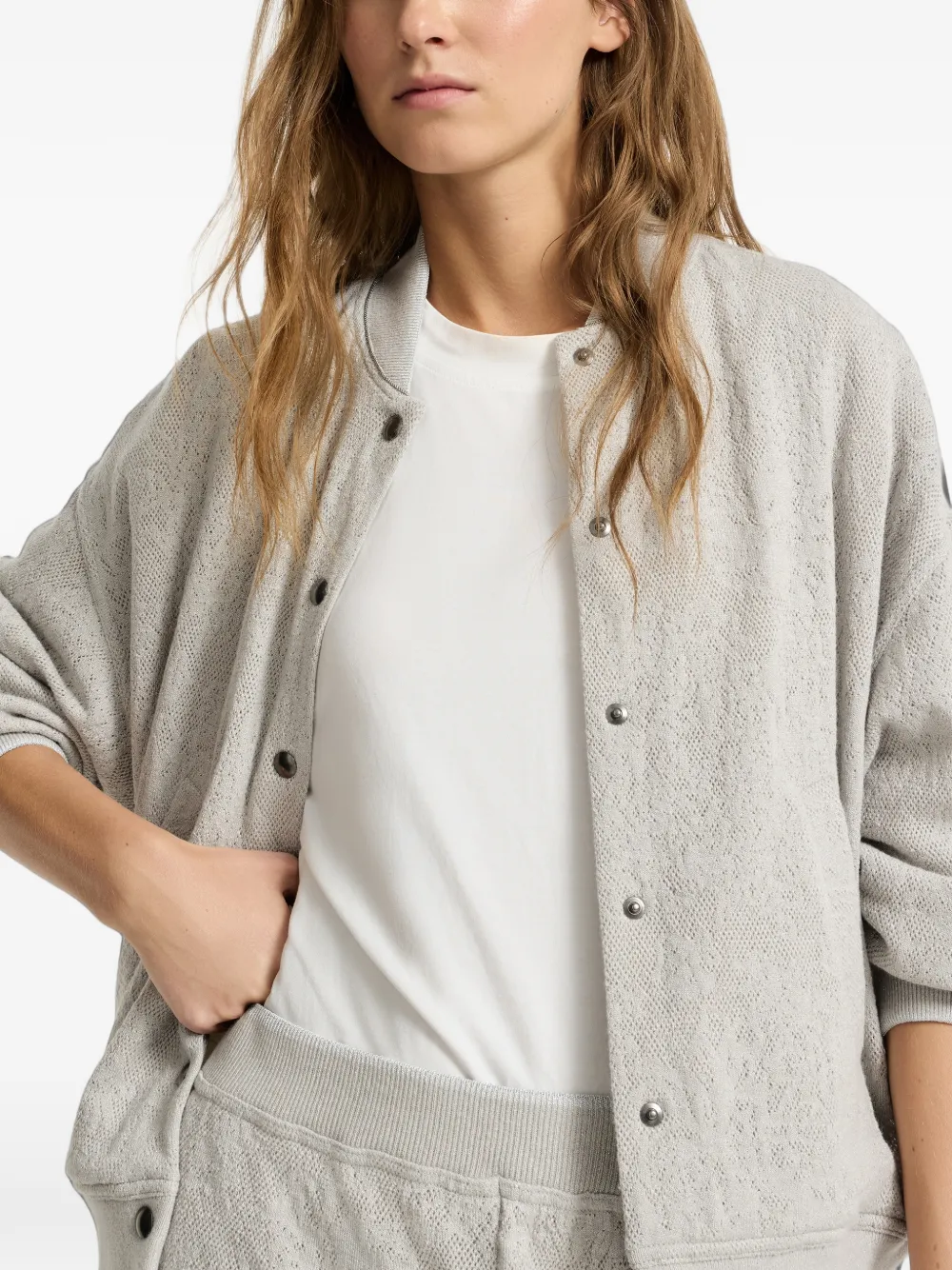 Brunello Cucinelli Jersey sweater met kanten bloemen van scheerwol en kasjmier met Monili Grijs