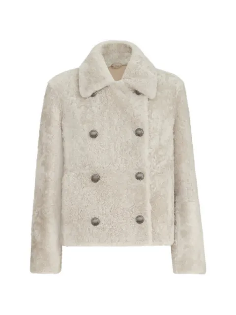 Brunello Cucinelli fuzzy shearling pea coat