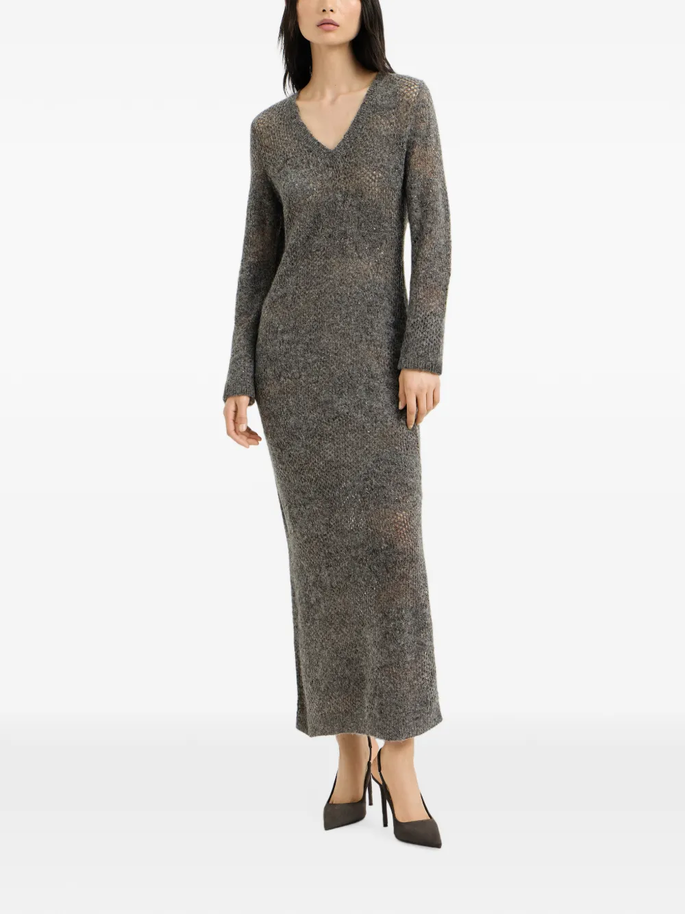 Brunello Cucinelli Gebreide jurk met mohair en scheerwol Grijs