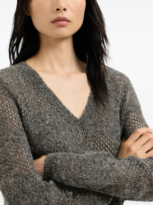 Brunello Cucinelli Lace Flowers Knit Dress In Sparkling Mohair And