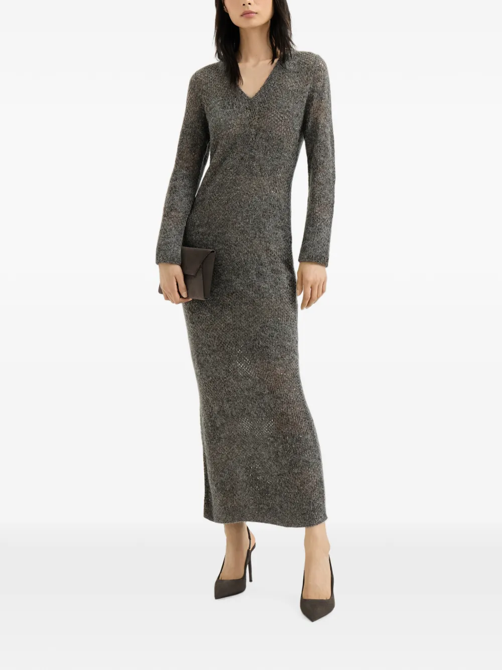 Brunello Cucinelli Gebreide jurk met mohair en scheerwol Grijs