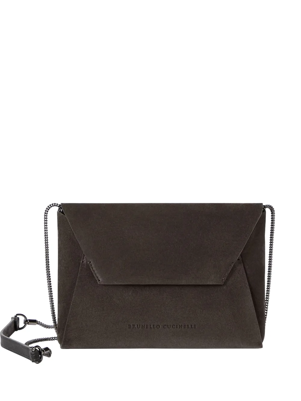 Brunello Cucinelli Pochette Duo in pelle scamosciata con catena - Marrone