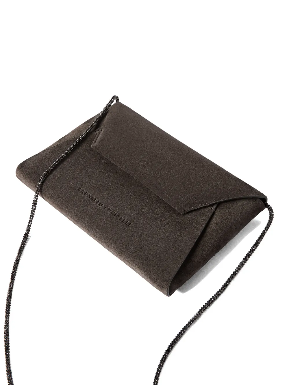 Brunello Cucinelli Duo suède pochette met ketting Bruin