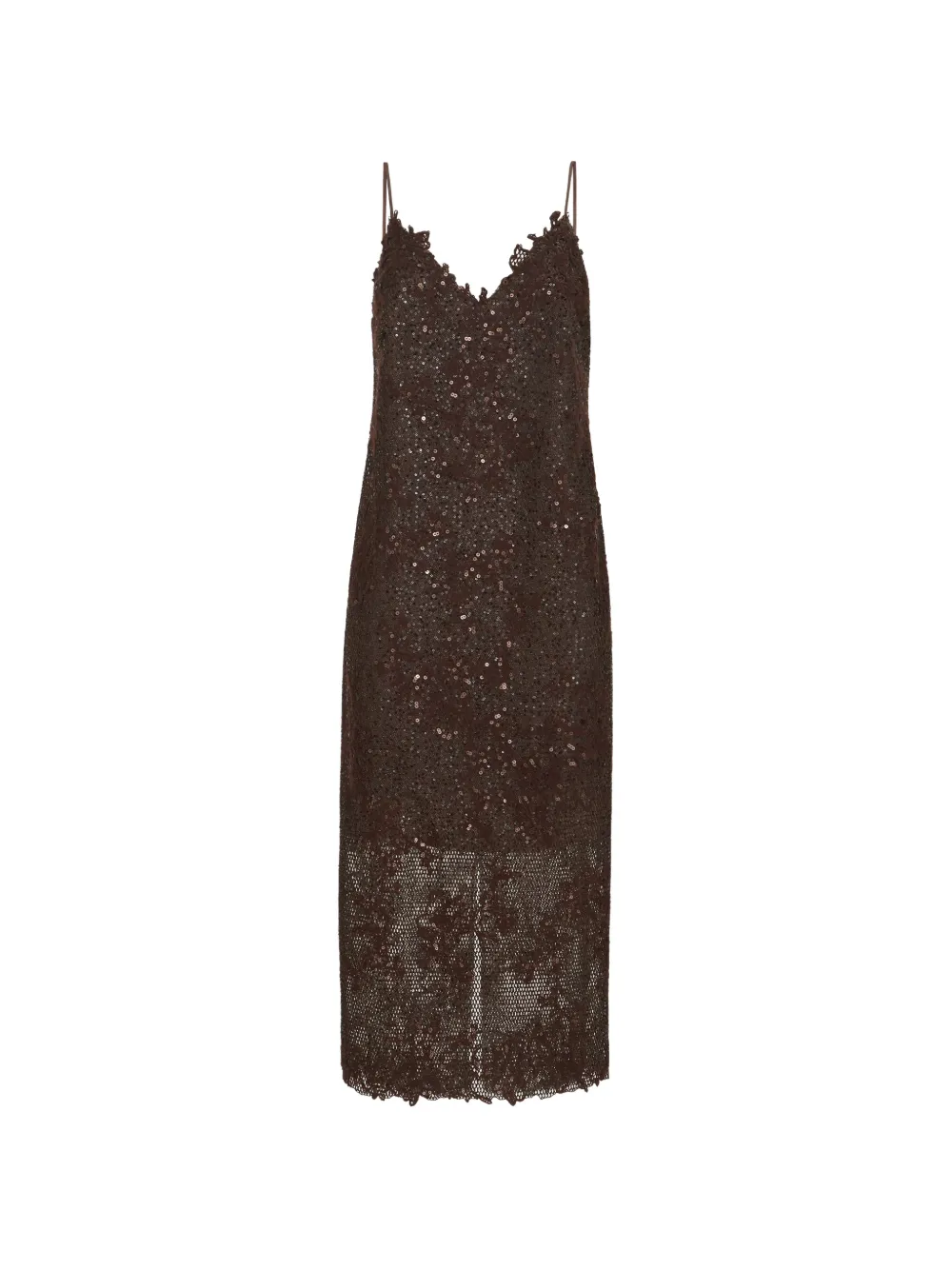 Brunello Cucinelli robe Dazzling à broderies de dentelle en laine et mohair scintillant - Marron Brunello Cucinelli robe Dazzling à broderies de dentelle en laine et mohair scintillant - Marron