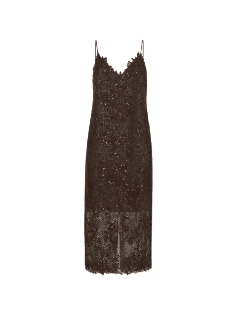 Brunello Cucinelli Dazzling lace-embroidery dress in sparkling mohair and wool