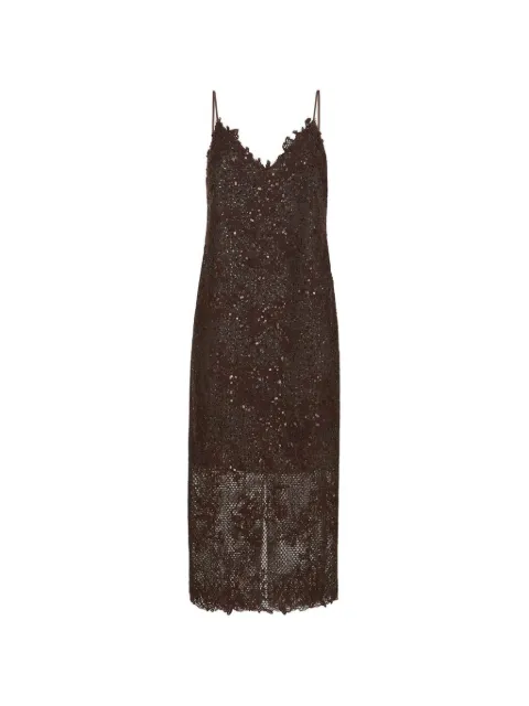 Brunello Cucinelli Dazzling lace embroidery dress in sparkling mohair and wool