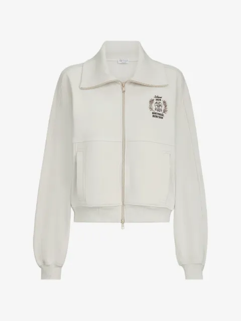 Brunello Cucinelli cotton smooth French terry sweatshirt with zip and embroidered logo