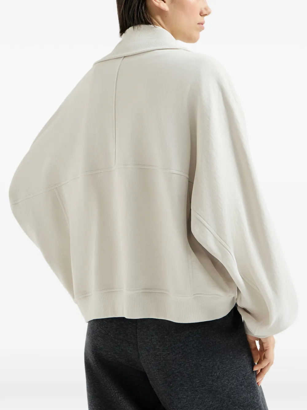 Brunello Cucinelli Katoenen badstof sweater met rits en geborduurd logo Wit