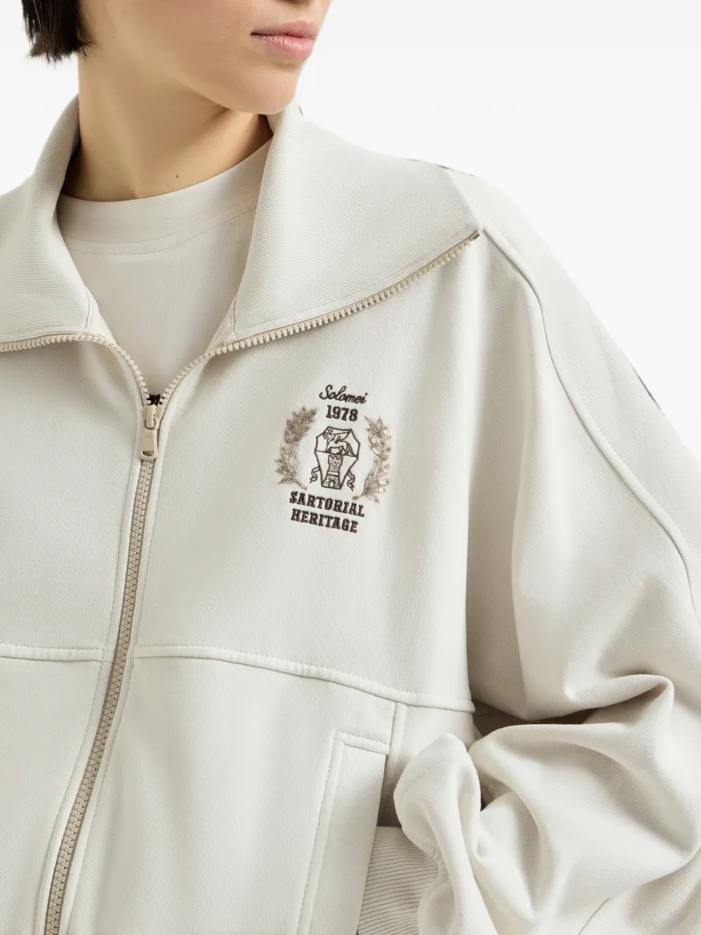 Brunello Cucinelli Katoenen badstof sweater met rits en geborduurd logo Wit