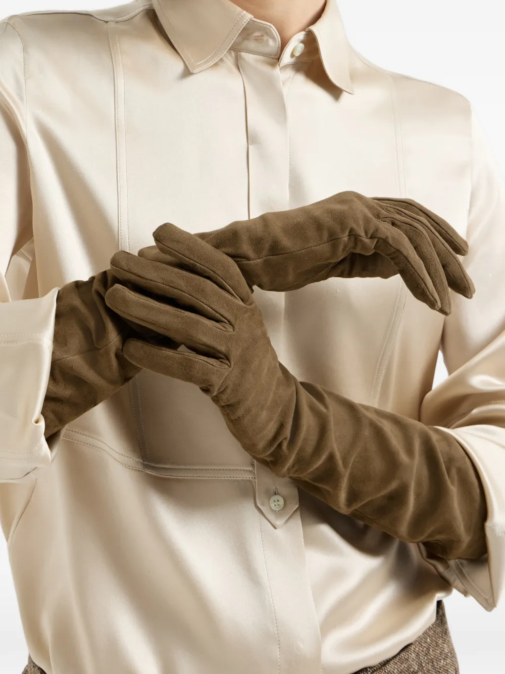 Brunello Cucinelli Suède lange handschoenen Groen