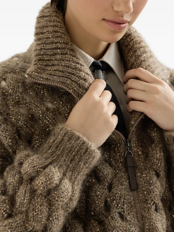 Brunello Cucinelli Dazzling Zigzag Cables Cardigan In Mohair And