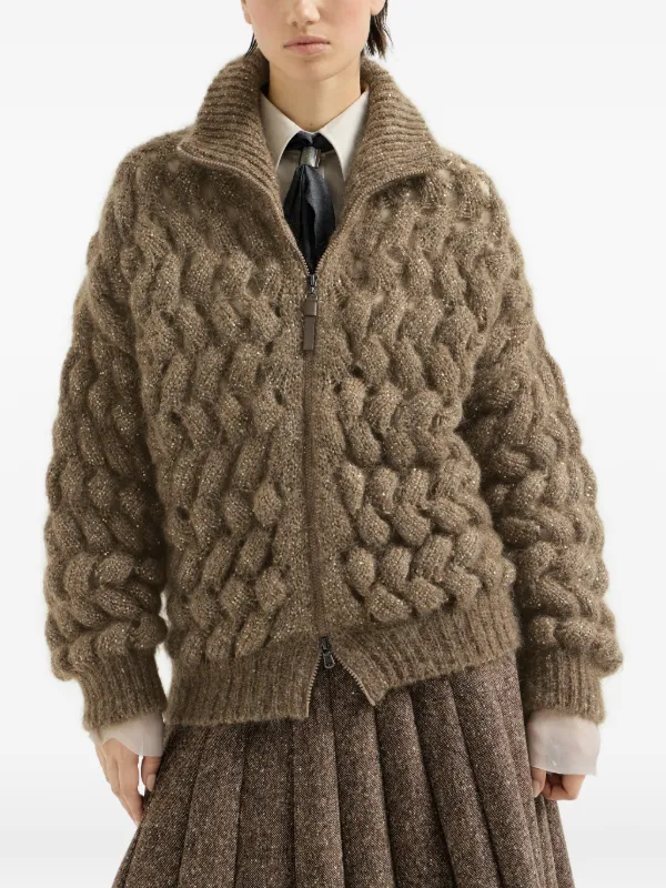 Brunello Cucinelli Dazzling Zigzag Cables Cardigan In Mohair And