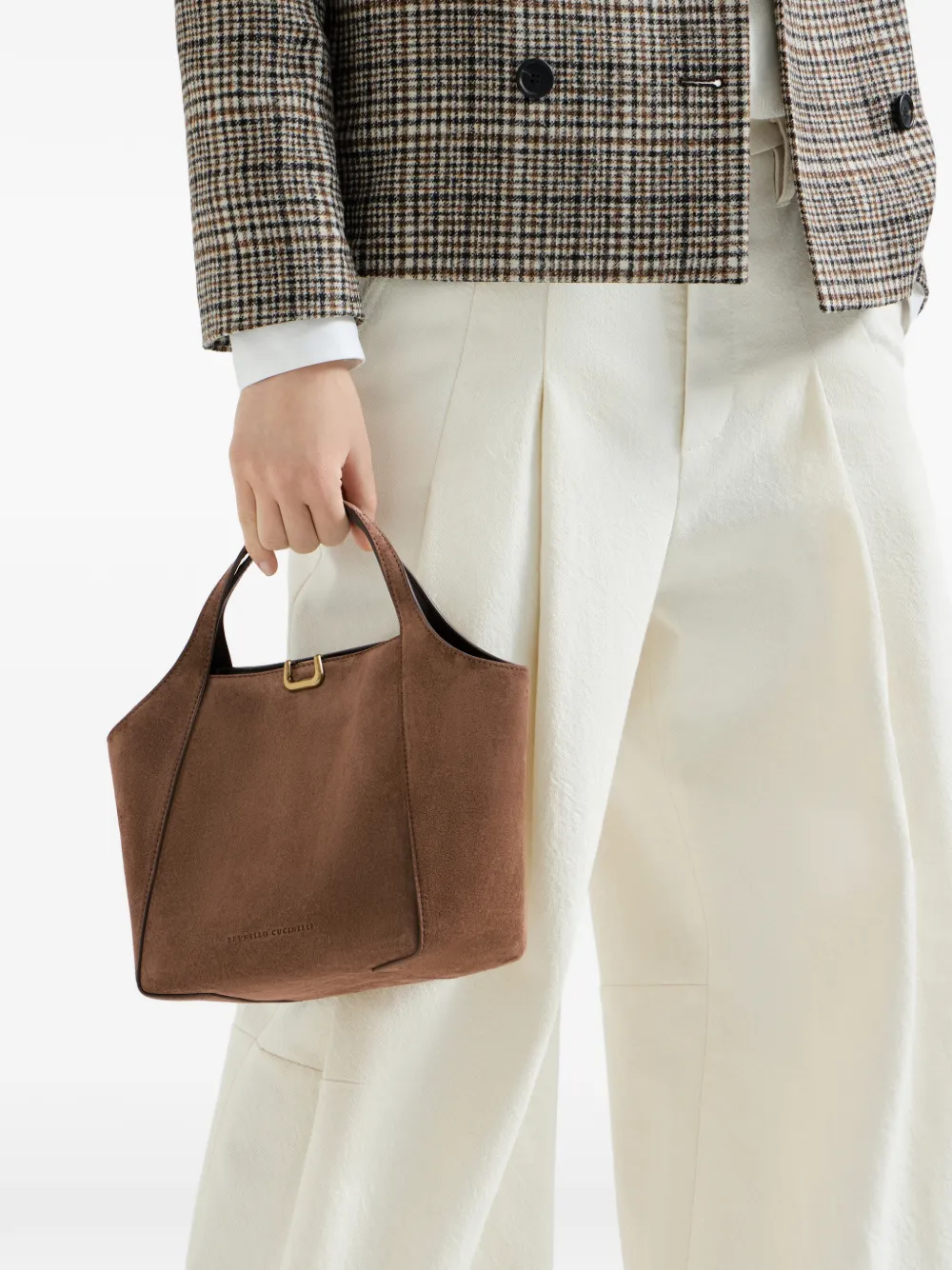 Brunello Cucinelli Sartorial kleine suède bucket-tas Bruin