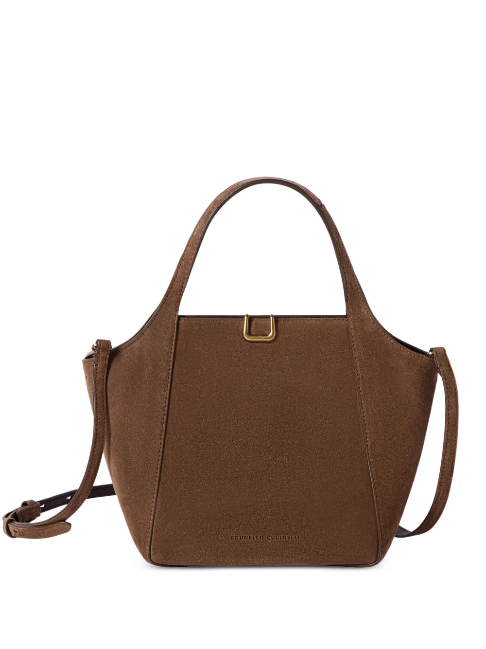 Brunello Cucinelli Borsa a secchiello piccola in pelle scamosciata - Marrone