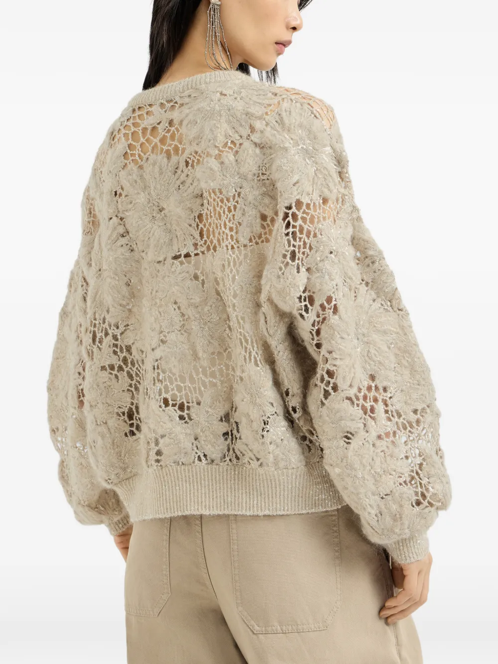 Brunello Cucinelli Whispering Bloom trui van sprankelend mohair en wol met borduurwerk Beige