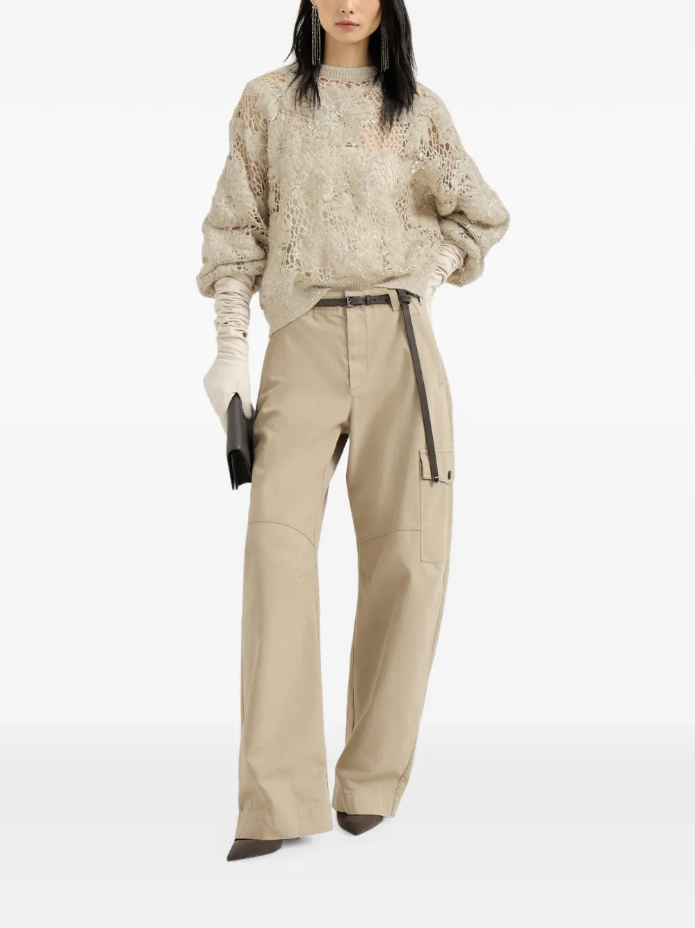 Brunello Cucinelli Whispering Bloom trui van sprankelend mohair en wol met borduurwerk Beige