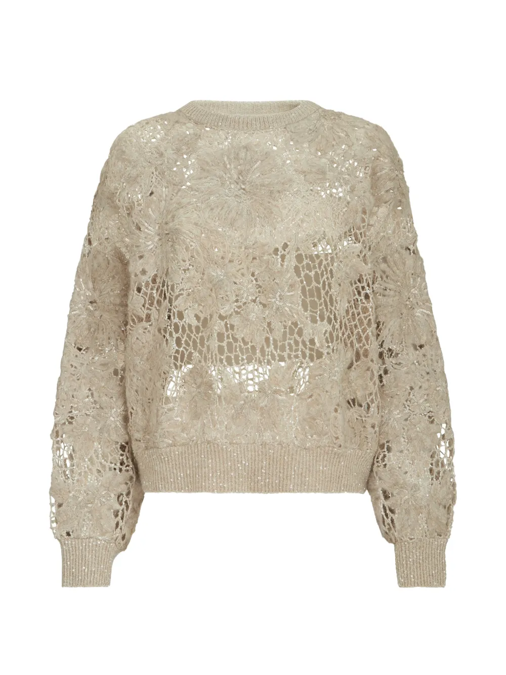 Brunello Cucinelli Maglione Whispering Bloom con ricamo in lana mohair - Toni neutri