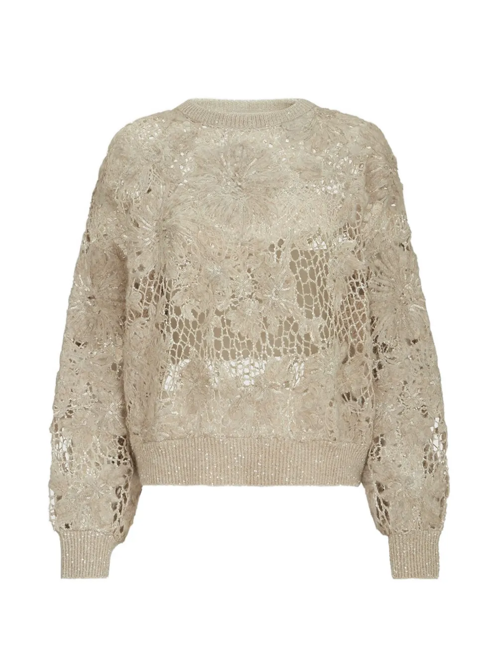Brunello Cucinelli Maglione Whispering Bloom con ricamo in lana mohair - Toni neutri