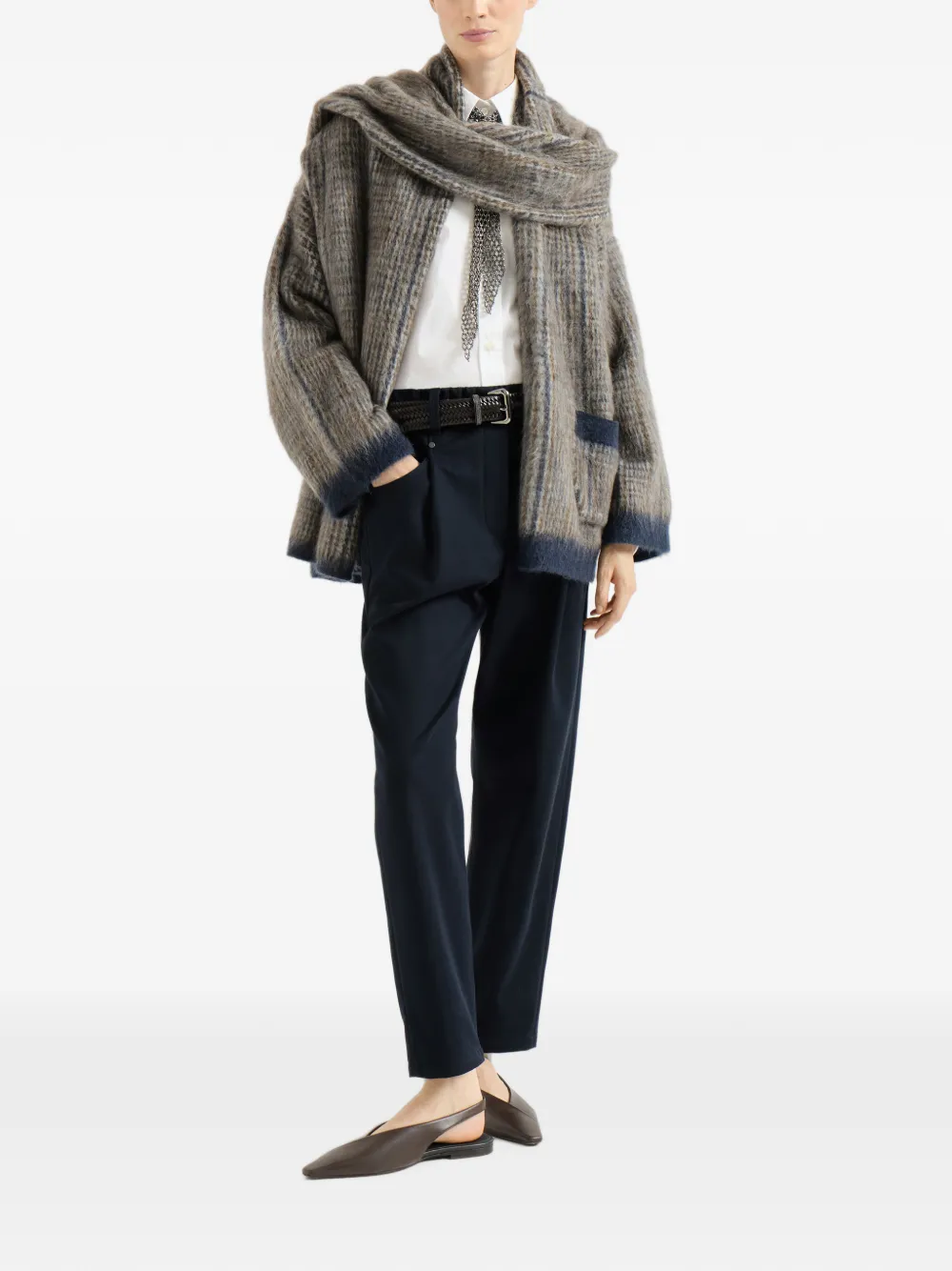 Brunello Cucinelli Stretch katoenen Cover Baggy pull-on broek met glanzende barack Blauw