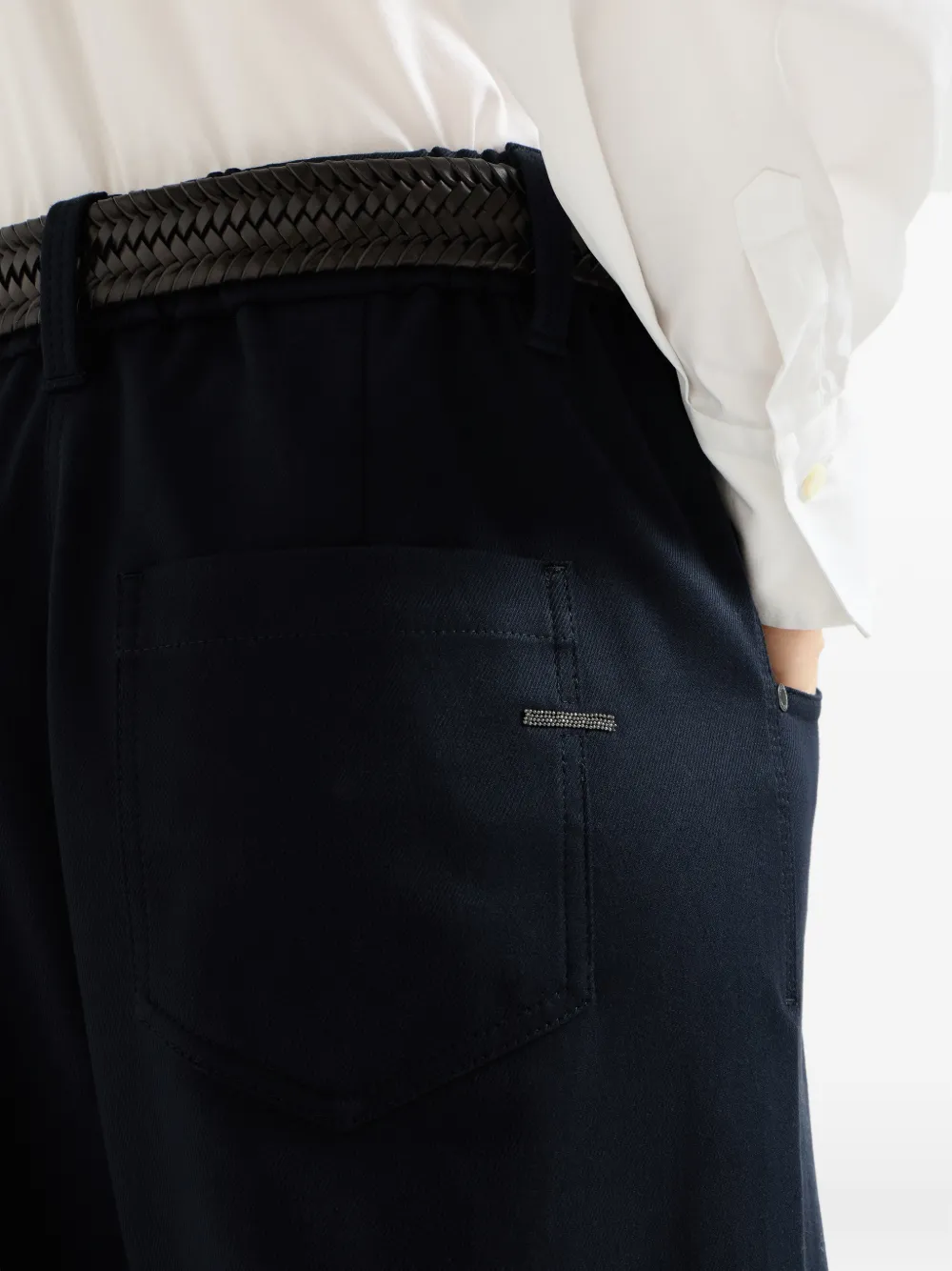 Brunello Cucinelli Stretch katoenen Cover Baggy pull-on broek met glanzende barack Blauw