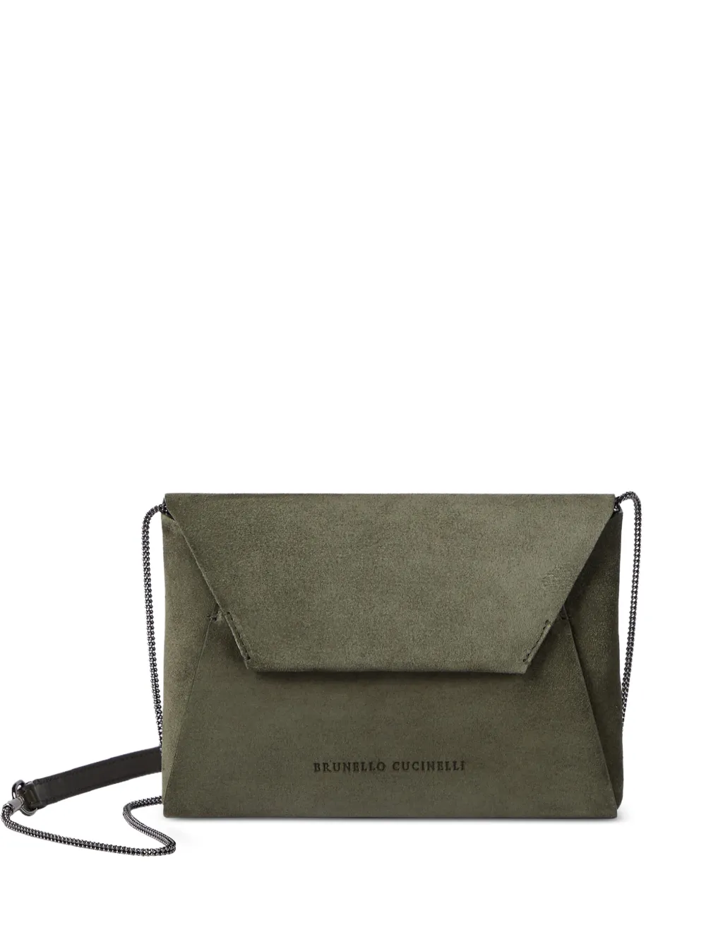 Brunello Cucinelli Duo pochette in suede with precious chain - Grün